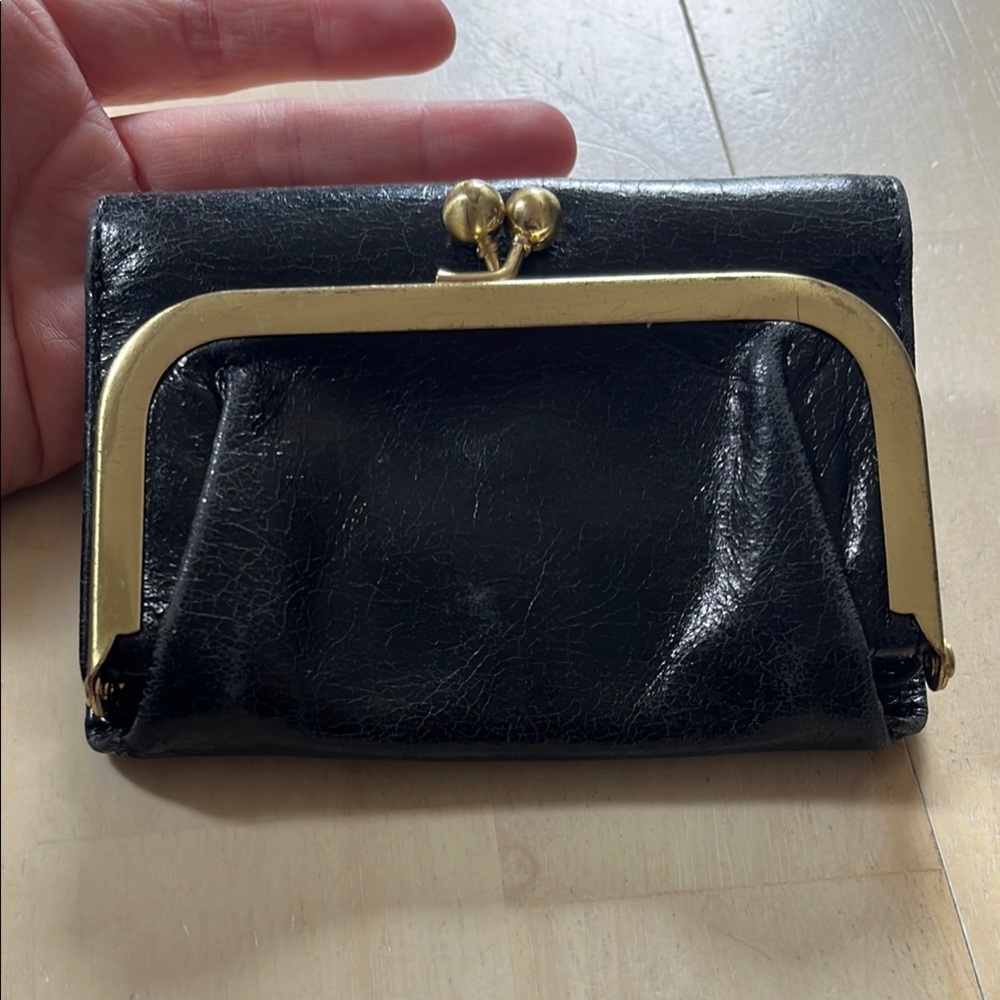 HOBO Black Wallet with Gold Frame